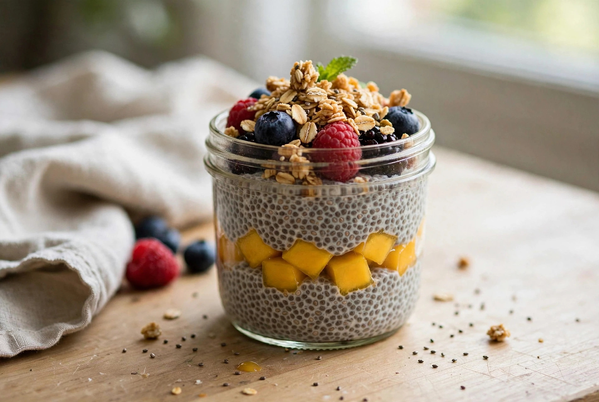 Mango Chia Parfait With Berries & Granola