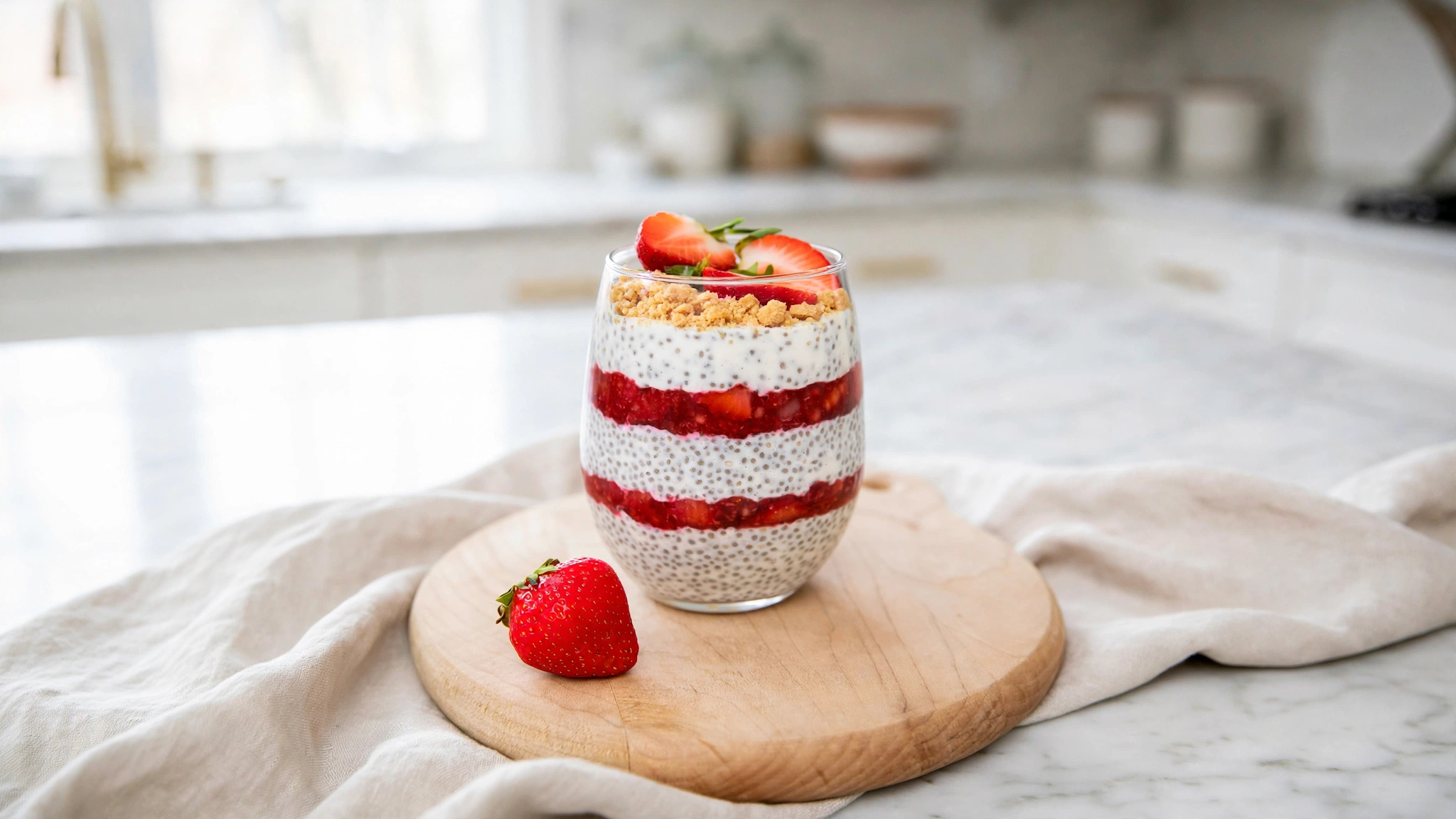 No Bake Strawberry Cheesecake Chia Parfait